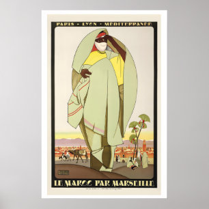 Parijs Lyon Marseille Marokko Middellandse Zee Poster