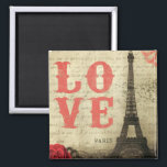 Parijs Magneet<br><div class="desc">Vintage Eiffel Tower afbeelding in Parijs,  Frankrijk. Een oude Franse liefdesbrief is op de achtergrond vervaagd.</div>