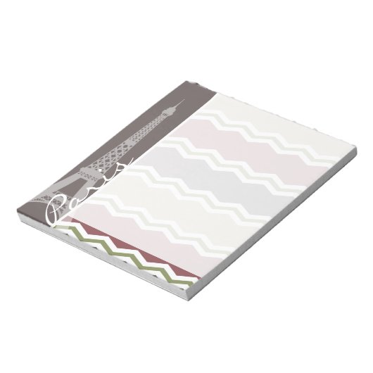 Parijs; Maroon, bruin, Tan en groene Chevron Notitieblok (Linkerzijde)