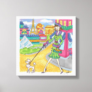 Parijs Meisje Mode Illustratie Canvas Reiskunst Afdruk