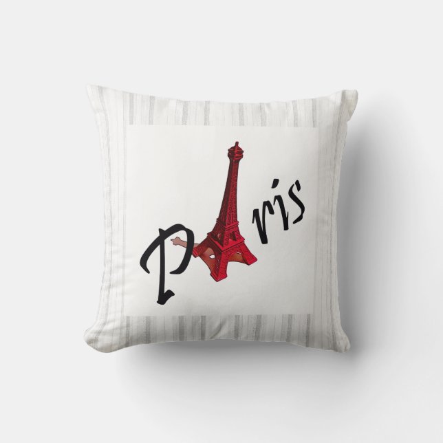 Parijs met Eiffeltoren op stripe achtergrond Kussen (Voorkant)