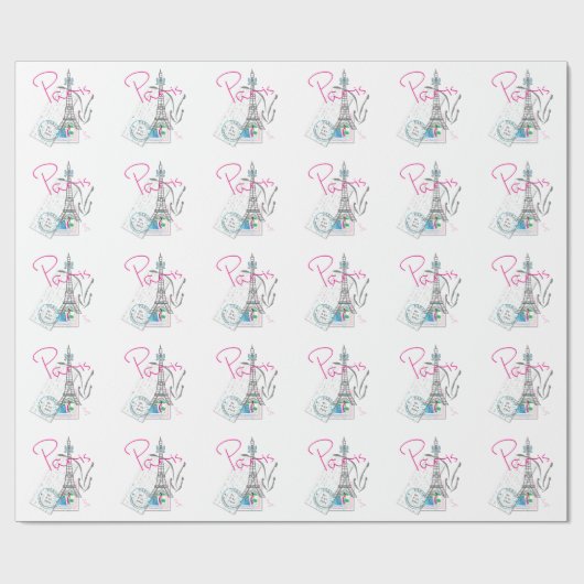 PARIJS met liefde - Eiffeltoren en -brief Cadeaupapier (Vlak)