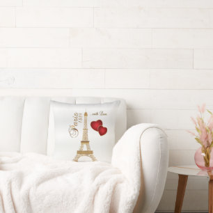 Parijs met Liefde in Metaal Gouden & Wit Satijn Kussen
