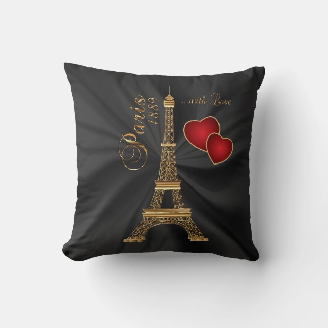 Parijs met Liefde in Metallic Goud Kussen (Voorkant)