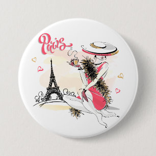 Parijs, Mode en koffie Ronde Button 7,6 Cm