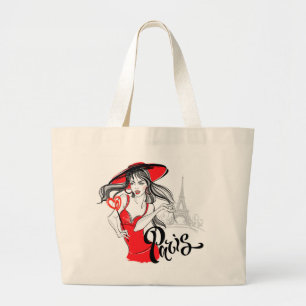 Parijs modieuze vrouw illustratie grote tote bag