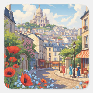 Parijs Montmartre Briefkaart Vierkante Sticker