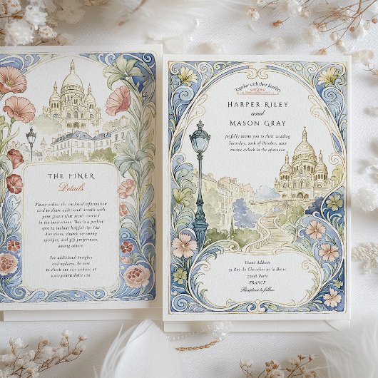 Parijs Montmartre bruiloft Waterverf Basiliek Kaart