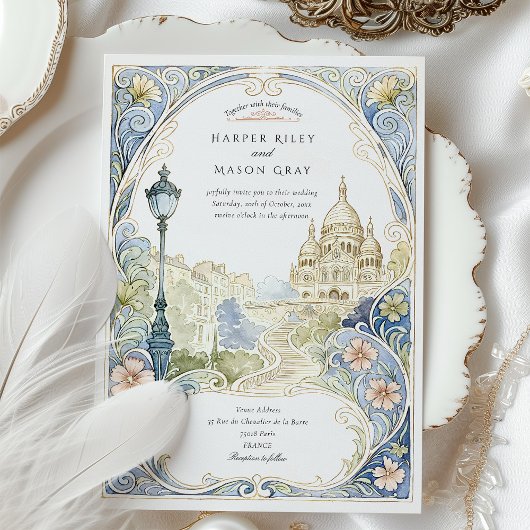 Parijs Montmartre bruiloft Waterverf Basiliek Kaart