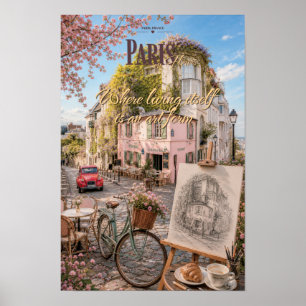 Parijs Montmartre Café Kunst Vorm Schilderachtige Poster