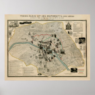  Parijs Monuments & Landmarks Map Poster
