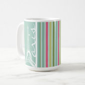 Parijs; Munt Groen & Roze Stripes Koffiemok (Voorkant links)