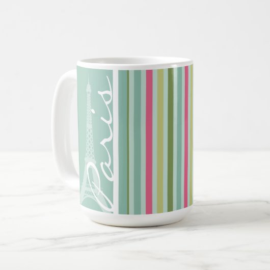 Parijs; Munt Groen & Roze Stripes Koffiemok (Voorkant links)