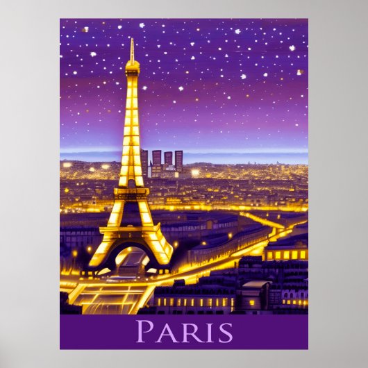 Parijs onder een Paarse Starry Sky Poster (Voorkant)