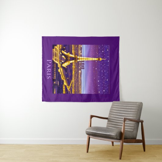 Parijs onder een Paarse Starry Sky Wandkleed (In Situ (horizontaal))