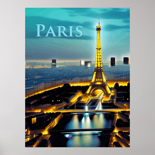 Parijs onder een Turquoise Blue Twilight Sky Poster (Voorkant)