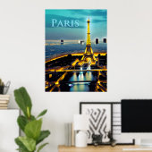 Parijs onder een Turquoise Blue Twilight Sky Poster (Thuiskantoor)