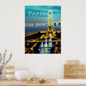 Parijs onder een Turquoise Blue Twilight Sky Poster (Keuken)