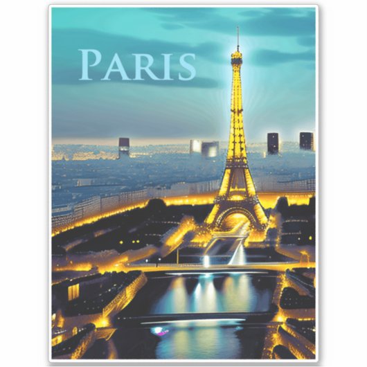 Parijs onder een Turquoise Blue Twilight Sky Sticker (Voorkant)