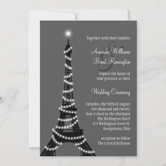 Parijs op Night Wedding Invitation Kaart (Voorkant)