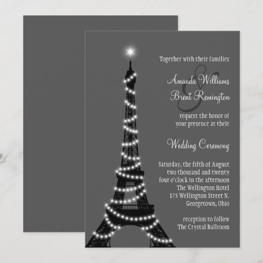 Parijs op Night Wedding Invitation Kaart (Voorkant / Achterkant)