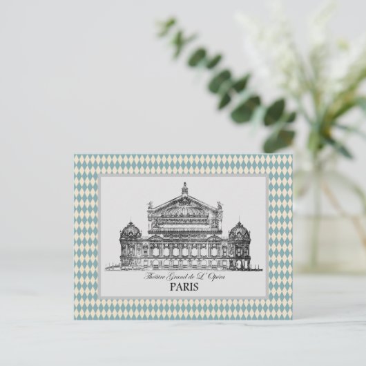  Parijs Opera Illustration Harlequin Briefkaart (Staand voorkant)