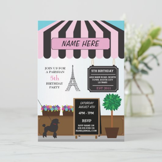 Parijs Parijse Cafe Elke Leeftijd Verjaardagsfeest Kaart (Staand voorkant)