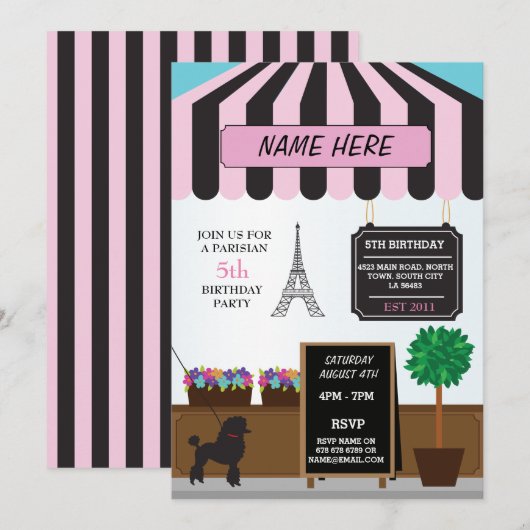 Parijs Parijse Cafe Elke Leeftijd Verjaardagsfeest Kaart (Voorkant / Achterkant)