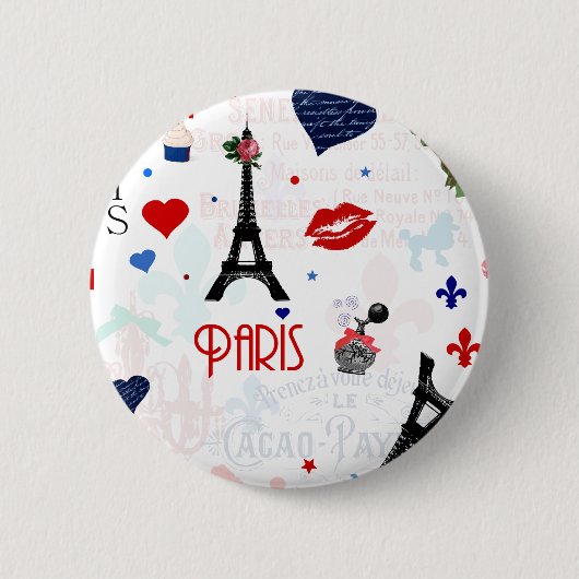 Parijs patroon met Eiffeltoren Ronde Button 5,7 Cm (Voorkant)