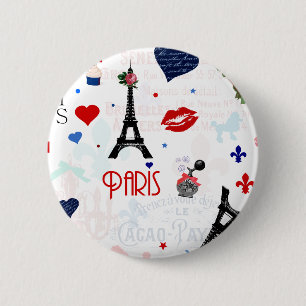 Parijs patroon met Eiffeltoren Ronde Button 5,7 Cm