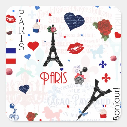 Parijs patroon met Eiffeltoren Vierkante Sticker (Voorkant)