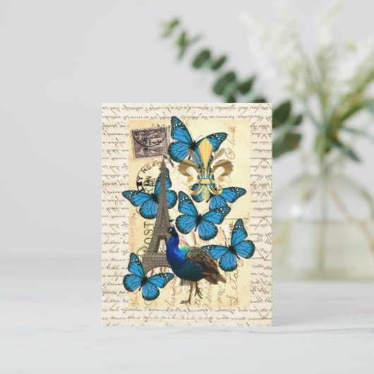 Parijs, pauw en vlinders briefkaart (Staand voorkant)