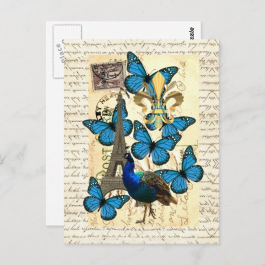 Parijs, pauw en vlinders briefkaart (Voorkant / Achterkant)