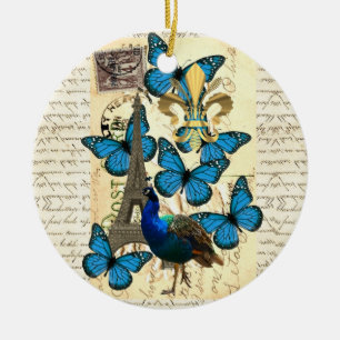 Parijs, pauw en vlinders keramisch ornament