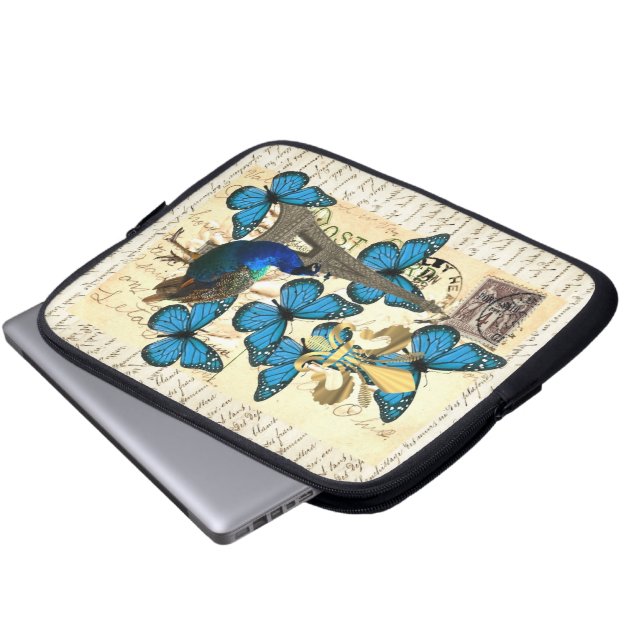 Parijs, pauw en vlinders laptop sleeve (Voorkant onderkant)