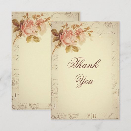 Parijs Postmarks Chic Rozen Dank u Bedankkaart (Voorkant / Achterkant)