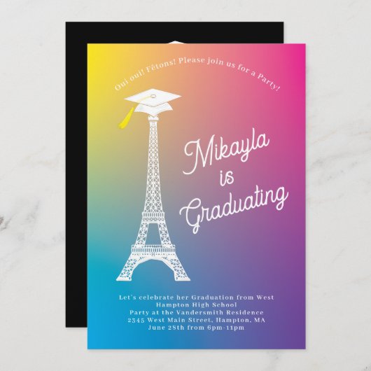 Parijs Rainbow Franse Eiffel Tower Graduparty Kaart (Voorkant / Achterkant)