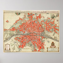  Parijs reiskaart. Oude stad. Retro France Poster