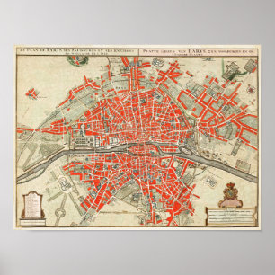  Parijs reiskaart. Oude stad. Retro France Poster