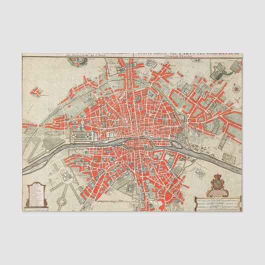  Parijs reiskaart. Oude stad. Retro France Tissuepapier (Voorkant)