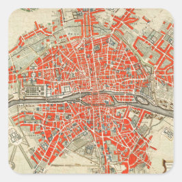  Parijs reiskaart. Oude stad. Retro France Vierkante Sticker