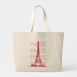 Parijs, Reiskunst, Retro Art, Roze Grote Tote Bag
