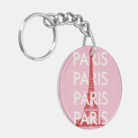 Parijs, Reiskunst, Retro Art, Roze Sleutelhanger (Voorkant Links)