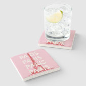 Parijs, Reiskunst, Retro Art, Roze Stenen Onderzetter (Zijkant)