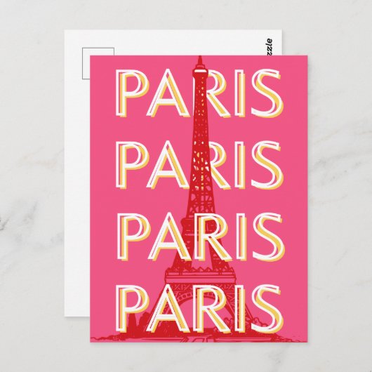 Parijs, Reiskunst, Retro Reiskunst, Roze Briefkaart (Voorkant / Achterkant)