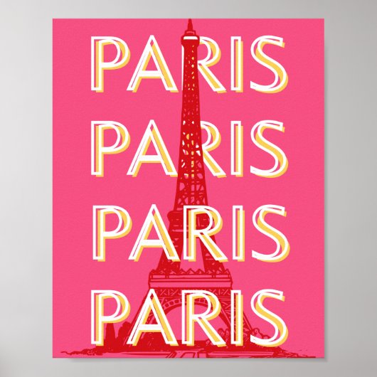 Parijs, Reiskunst, Retro Reiskunst, Roze Poster (Voorkant)