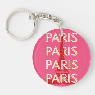 Parijs, Reiskunst, Retro Reiskunst, Roze Sleutelhanger