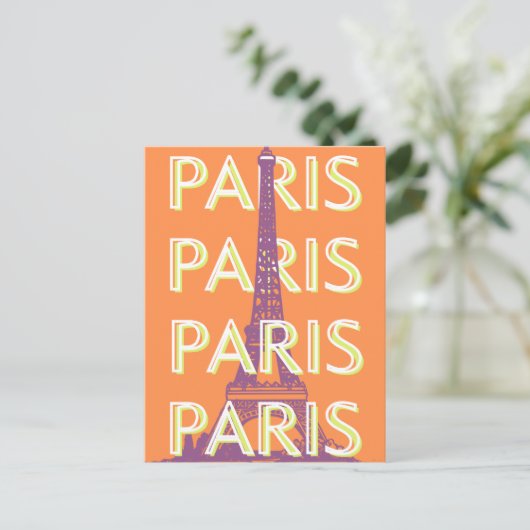 Parijs, Reiskunst, Retro Reiskunst, Sinaasappel Feestdagenkaart (Staand voorkant)