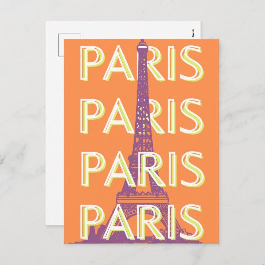 Parijs, Reiskunst, Retro Reiskunst, Sinaasappel Feestdagenkaart (Voorkant / Achterkant)