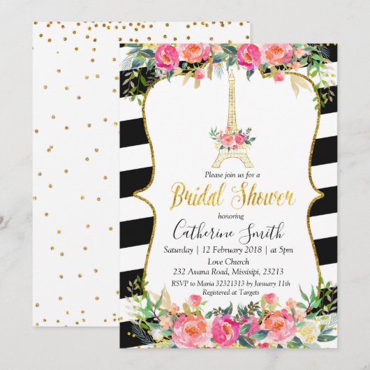 Parijs Roze Bloemen Romantisch Vrijgezellenfeest Kaart (Voorkant / Achterkant)